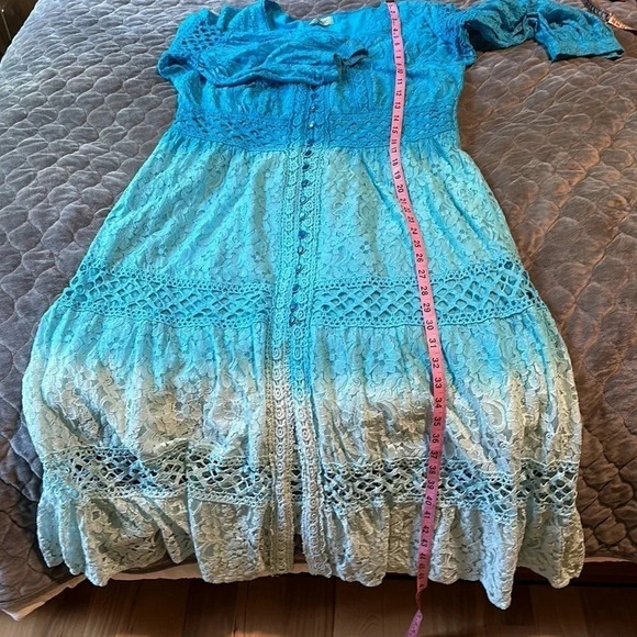 Magic  Lace Blue Ombré Button Vacation Dress - Picture 7 of 8